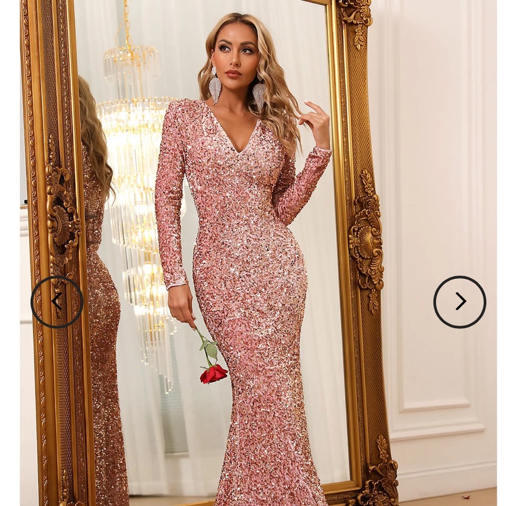 Glamorous Long Sleeve Sequin Dress in Pink